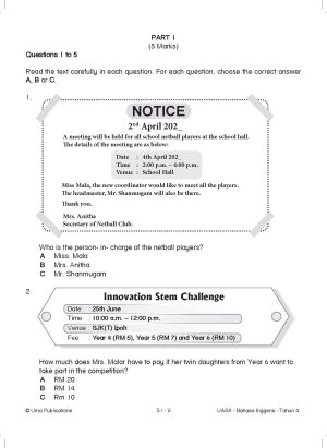 Kertas Model UASA Bahasa Inggeris Year 4 SJKT - Image 3